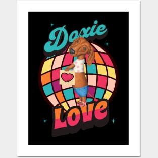 Cute Dachshund in fashion on a Doxie Love tee Posters and Art